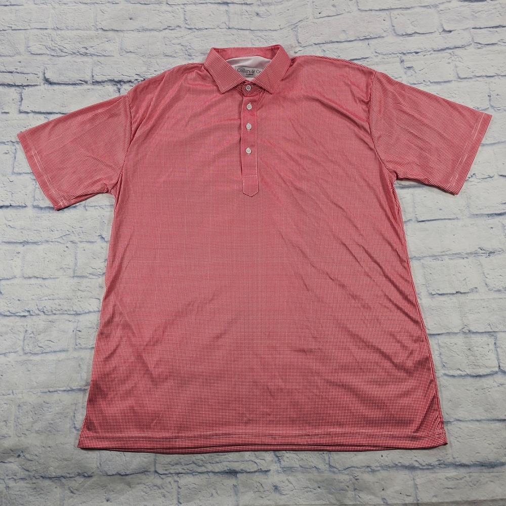 Collars & Co Polo Shirt MENS XL Red Houndstooth Dress Collar Performance Golf